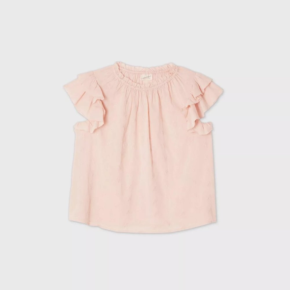 Women's Floral Print Flutter Short Sleeve Blouse